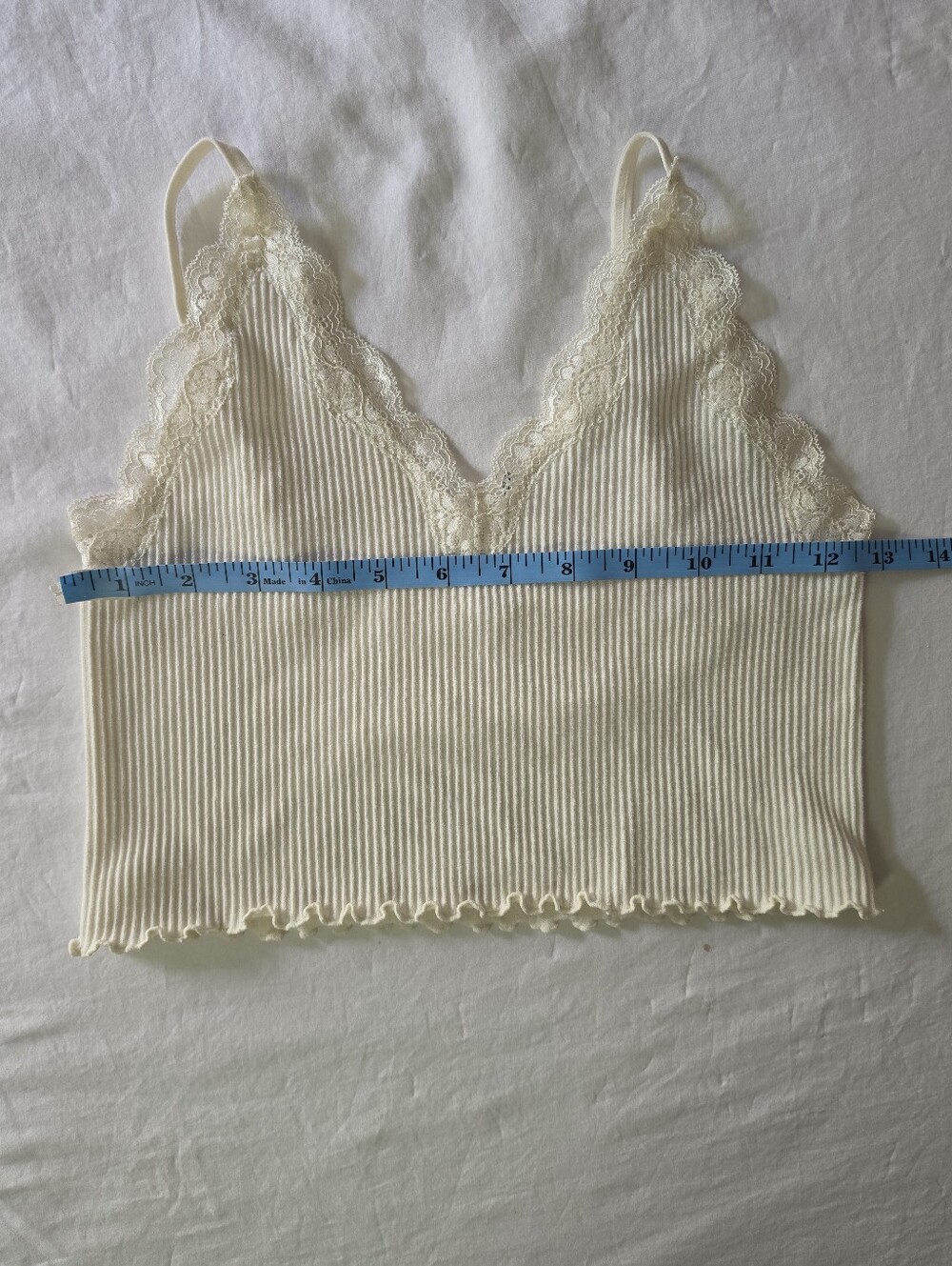 Love Tree Ribbed Knit Cropped Cami Tank Top Lace Trim Cream Large - Picture 4 of 8